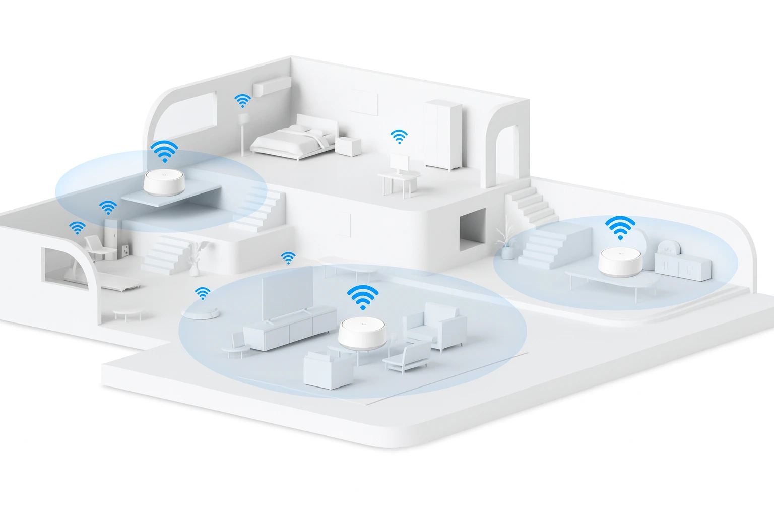 Схема размещения нескольких Mesh-роутеров в большой квартире или доме